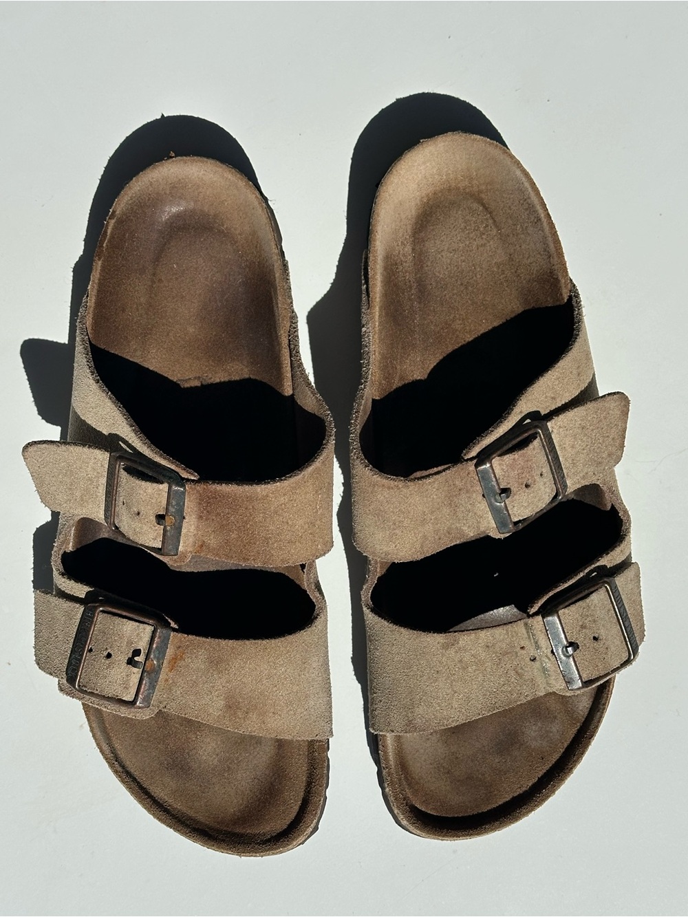 Birkenstock Arizona Suede Double-Buckle Sandals in Light Beige-Brown 41 US 8-8.5